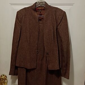 Peabody House Brown Tweed Women's Blazer & Skirt Suit 11/12 Lined Office Chic